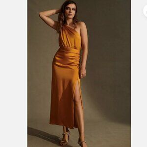Anthropologie One Shoulder Silk Midi Dress